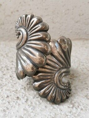 Vintage Taxco Mexico Sterling Silver Floral Swirl Expandable Cuff Bracelet